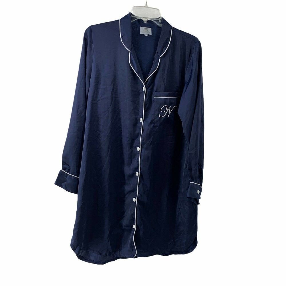Satin Bridal Night Gown Navy Blue Personalized N
